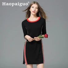 2019 Autumn Winter Europe Brand Contrast Wrap Dress Women Bodycon Black Dress Women Print Stripe Cotton Dress Kleider Damen Robe 2019 Autumn Winter Europe Brand Contrast Wrap Dress Women Bodycon Black Dress Women Print Stripe Cotton Dress Kleider Damen Robe