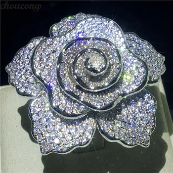 

choucong Big Flower Promise Ring Silver Color Micro pave AAAAA cz Engagement Wedding Band Rings For Women Bridal Jewelry