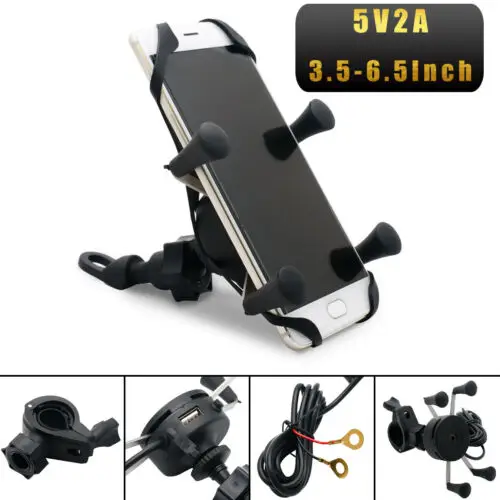 

Universal Motorcycle Mobile Phone Holder Motorbike 2019 Clamp Mount USB Charge