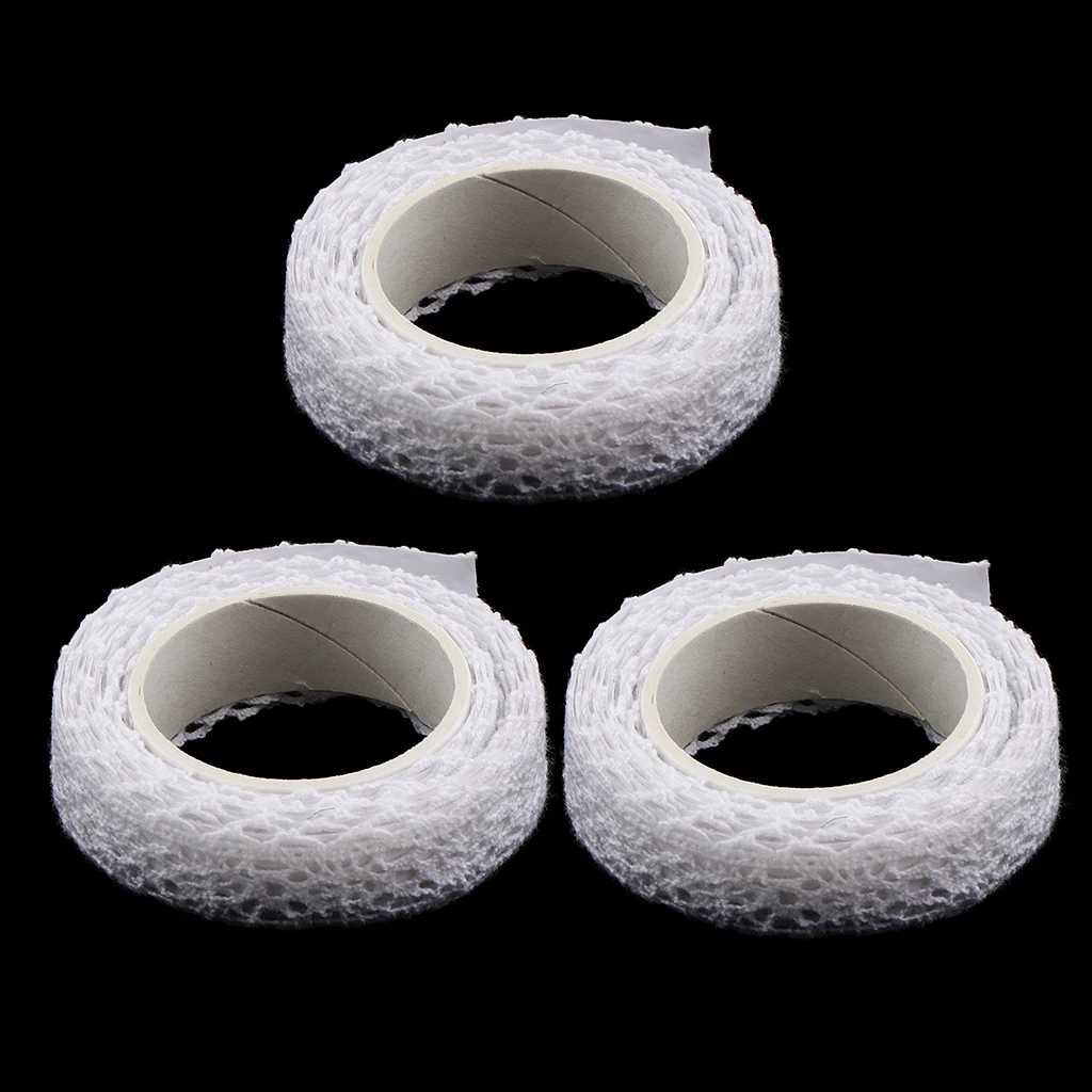 3 Rolls of 2 Meters Cotton Lace Washi Tape Self Adhesive Sticker for DIY Diary Scrapbook Album Card Making Decoration 15mm