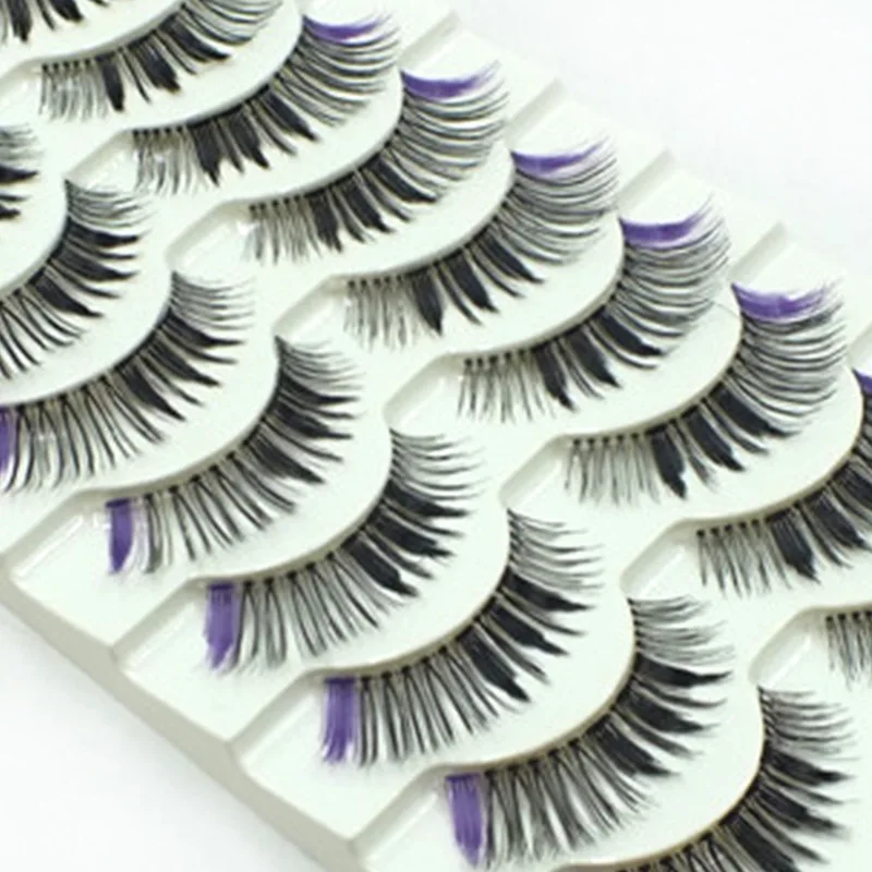 

YOKPN Handmade Transparent Stem Color False Eyelashes Black Purple Cross Natural Long Lashes Studio Stage Make-up Fake Eyelashes