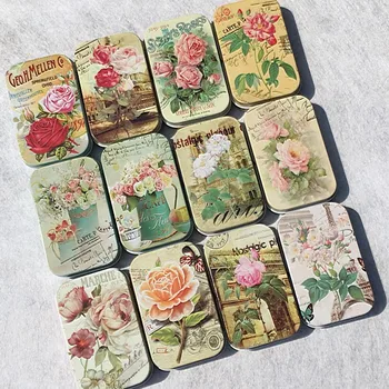 

New Arrival! 8pcs/lot Fresh Flower Printing Metal Cigarette Box Multi-use Bank Card Case Sewing Kit Container Gift Box L size