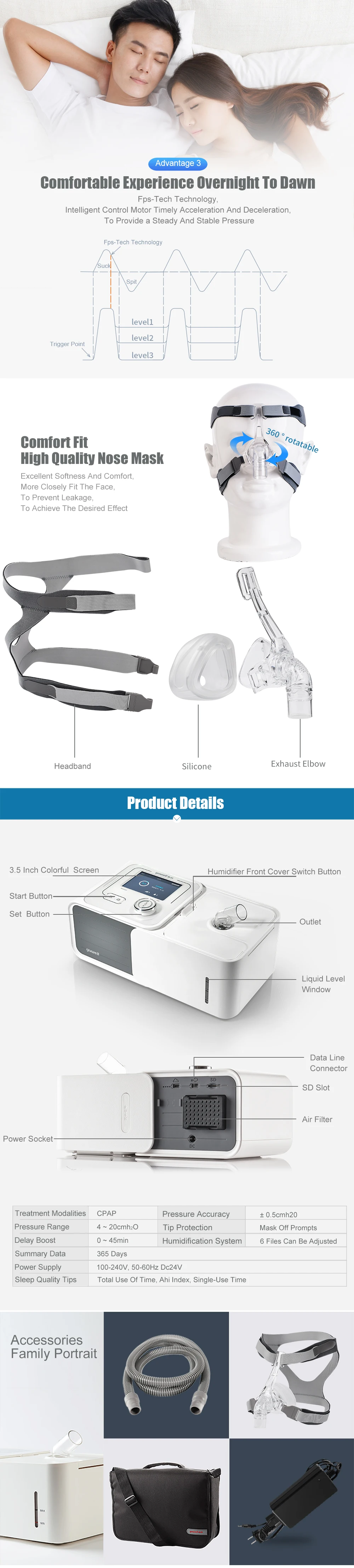 Yuwell CPAP YH-360 cpap Машина апноэ сна Авто cpap медицинский дыхательный аппарат портативный вентилятор оборудование