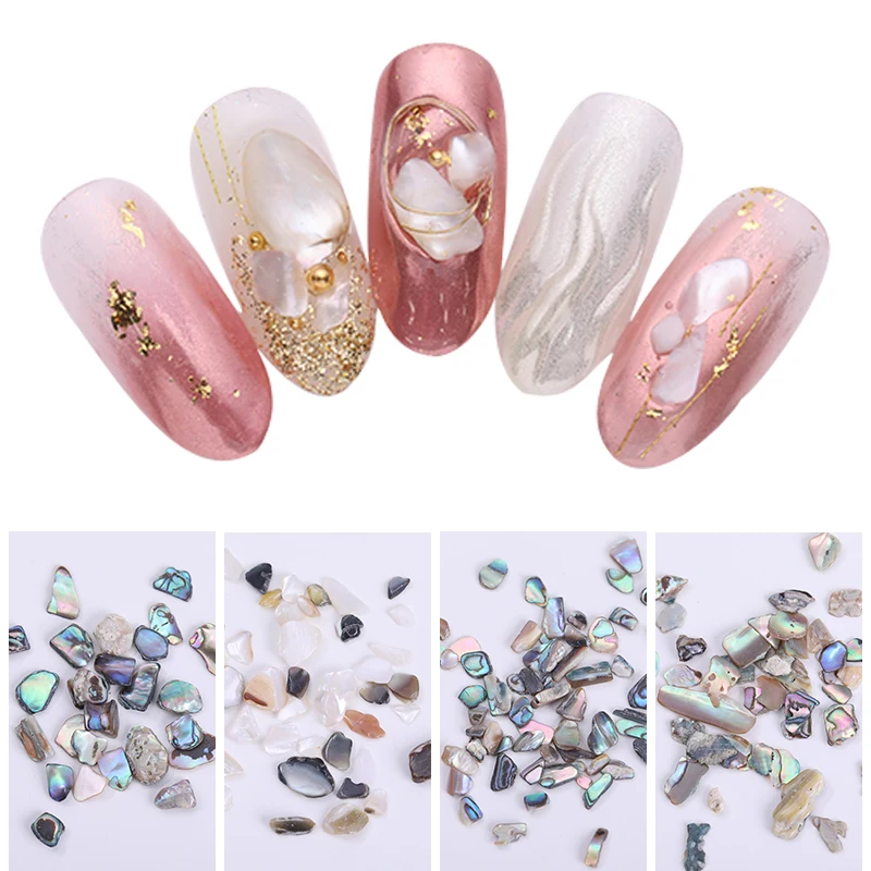 

5g 3D Nail Seashell Natural Slices Crushed Shell Stones Mixed Size Pattern Holographic Pearlescent Nail Art Decorations