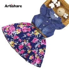 Artishare/джинсовые платья для девочек, детское платье с цветочным рисунком и поясом, Повседневное платье вечерние платья для девочек-подростков, детская одежда для девочек 6, 8, 10, 12, 14 лет