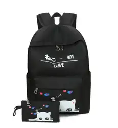 2 шт. Для женщин Обувь для девочек маленькая кошка Средства ухода для век рюкзак + кошелек, ручка сумка девушка школы ноутбук сумка рюкзак