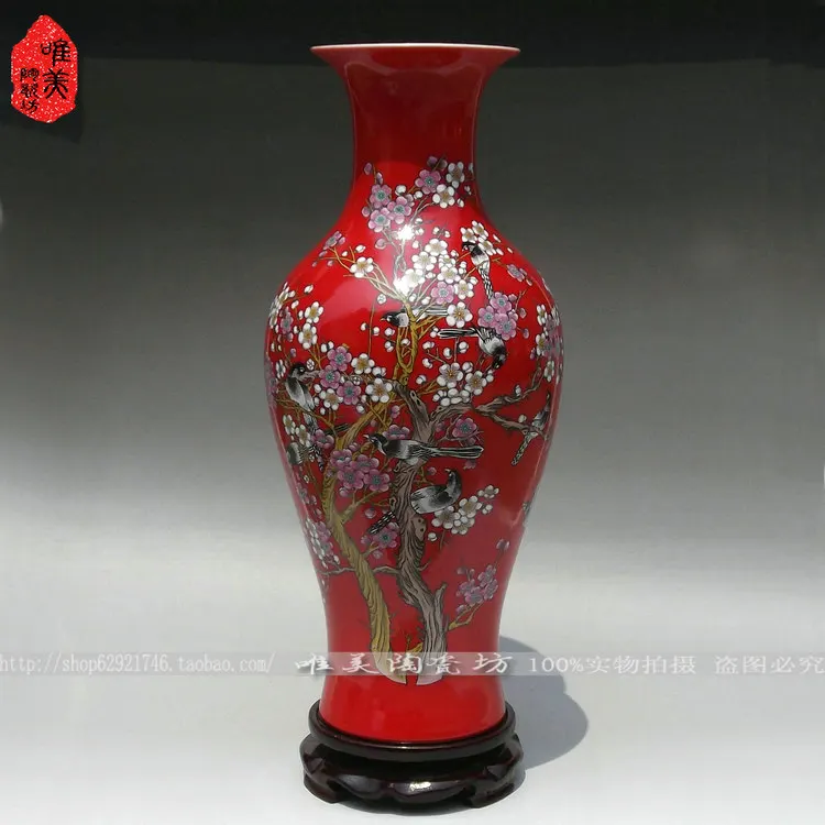 

Jingdezhen ceramics/China red vase/red porcelain/magpie annunciation/tail bottle/always report good news/special price