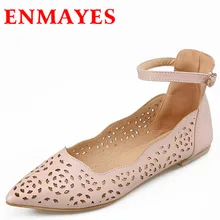 ENMAYES Flats Shoes Big Sizes 34-43 Casual Woman Shoes Pointed Toe Flats Buckle New Women Sandals Flats Shoes Cut-Outs Flats