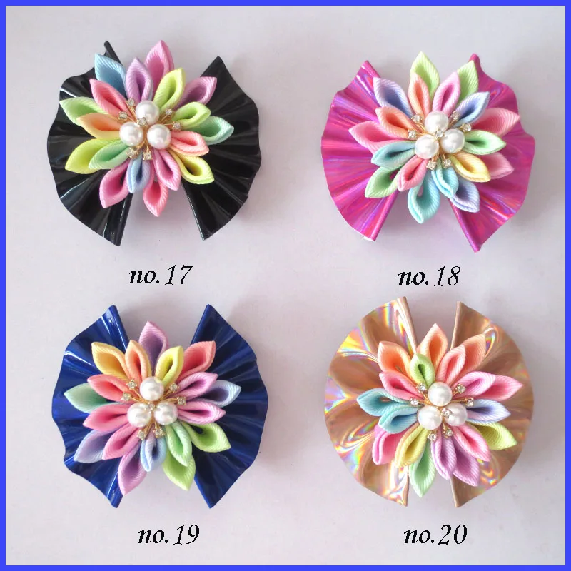 50 BLESSING Good Girl Fashion 3/" Fan Flower Hair Bow Clip Baby Spangle Flash PU