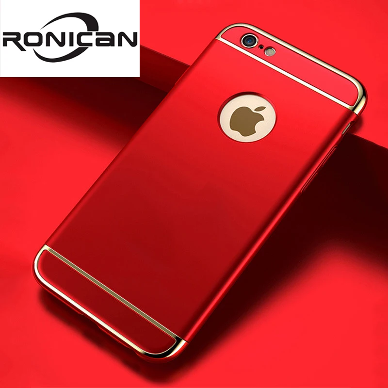 

RONICAN Plating Cover Back Luxury Red Cases For iPhone 6 6S 6 plus 7 Case For iPhone 7 plus Hard 3 in 1 Protective Coque Cover