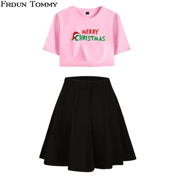 

Merry Christmas Short Girls Skirt Suit Fashion Two Piece Casual New Style Sexy Girl T-shirt Match Short skirt Sets