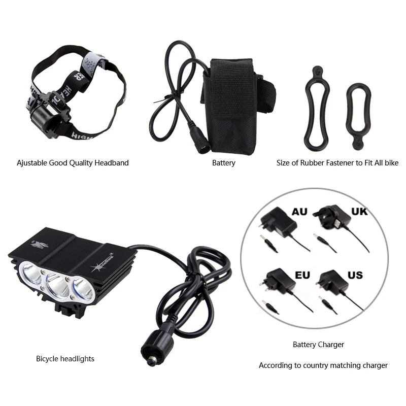 Discount SolarStorm 1800Lm 3 LED lamp beads 12000mAh Battery Bicycle Light Headlight Cycling Bike Front Light With AC Charger+Headband 4 Discount SolarStorm 1800Lm 3 LED lamp beads 12000mAh Battery Bicycle Light Headlight Cycling Bike Front Light With AC Charger+Headband 4