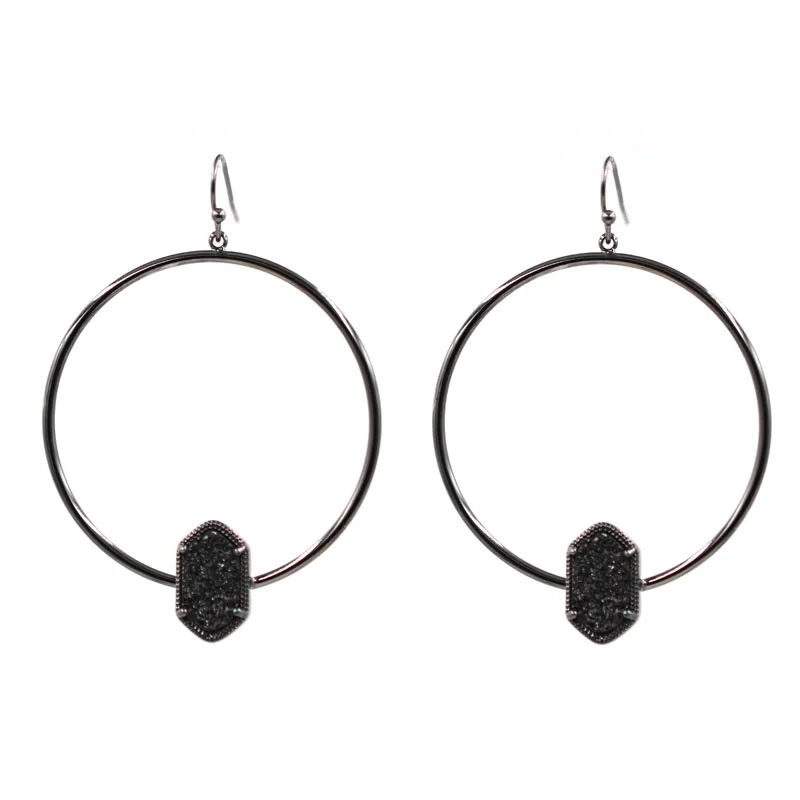 

Small Oval Druzy Alloy Circle Drop Earrings Rose Gold Black Color Big Round Dangle Earring For Women Earrings Fashion Jewelry