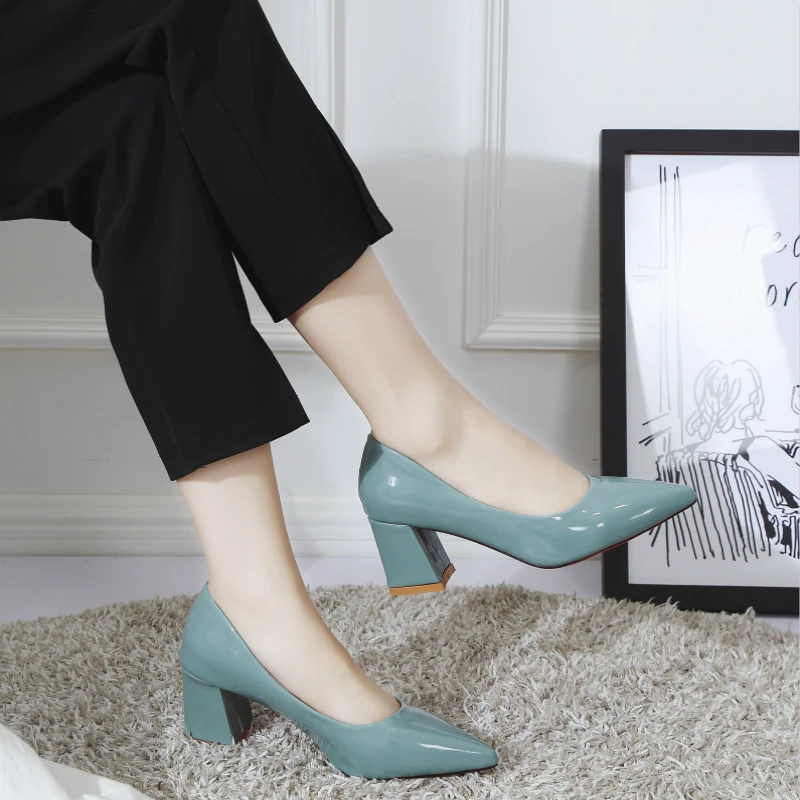 

Spring and autumn new large size shallow mouth high heel single shoes pointed patent leather high heels fashion wild sexy comfor