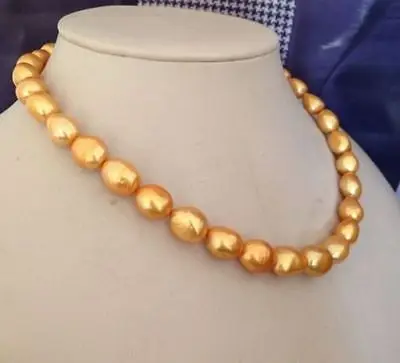 

Wholesale FREE SHIPPING HUGE 18"13-14MM GOLD COLOR PEARL NECKLACE