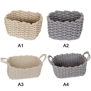 

Household Handmade Woven Cotton Rope Baskets Storage Organizer for Storing Keys Towels Toys