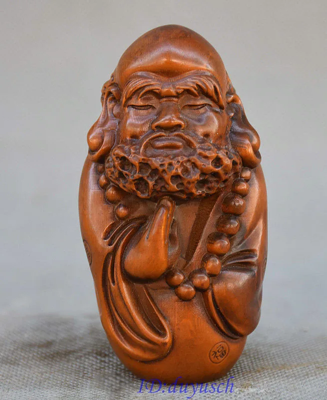 

christmas Chinese Buddhism Boxwood Hand Carved Arhat Damo Bodhidharma Dharma Buddha Statue
