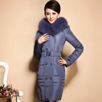 Best price at $278 Cheap 2015 Hot New Thicken Warm Woman Down jacket Coat Parkas Outerwear Luxury Hooded Fox Fur collar Long Slim Cold Plus Size 4XXXXL