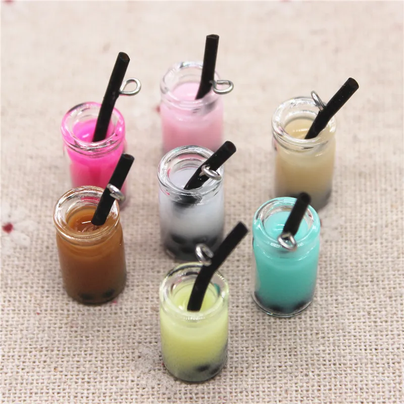 10pcs New Mix Colors 3D Mini Glass Bubble Milk Tea Sippy Cup Iron Hook DIY Craft/Jewelry Accessory,10*18mm