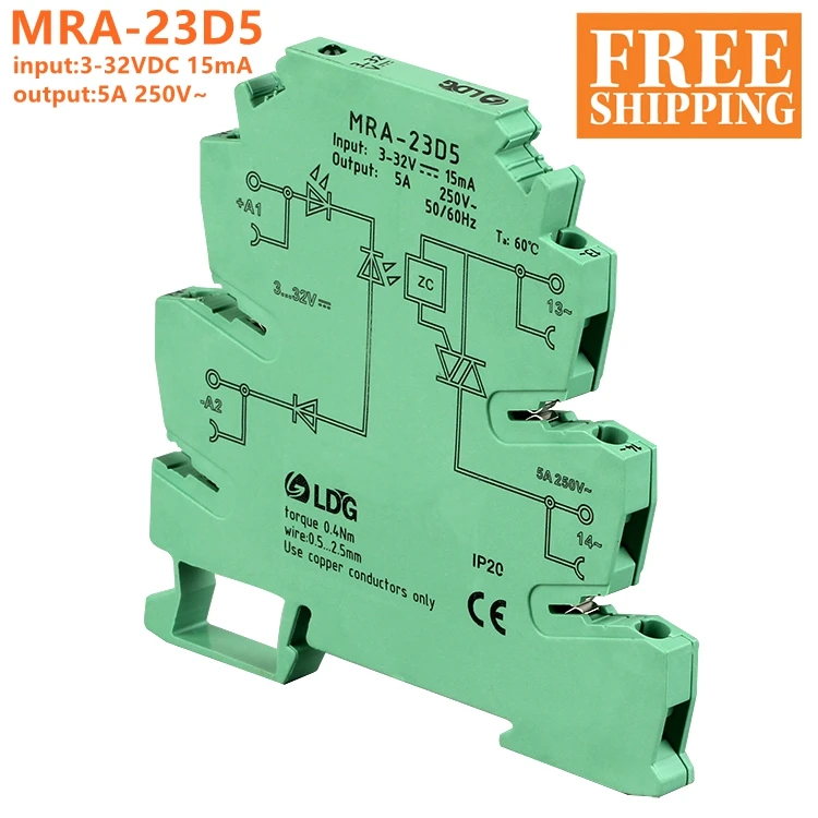 

5pcs MRA-23D5 Smart PLC Interface Solid State Relay Module 5A Input: AC Voltage