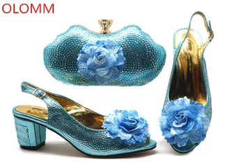 

OLOMM Sky blue Italian Shoes and Bags To Match Shoes with Bag Set Decorated with Rhinestone Matching Italian Shoe and Bag SetY-2