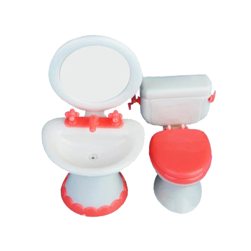 Doll House Dollhouse Furniture Bathroom Set Toilet And Sink