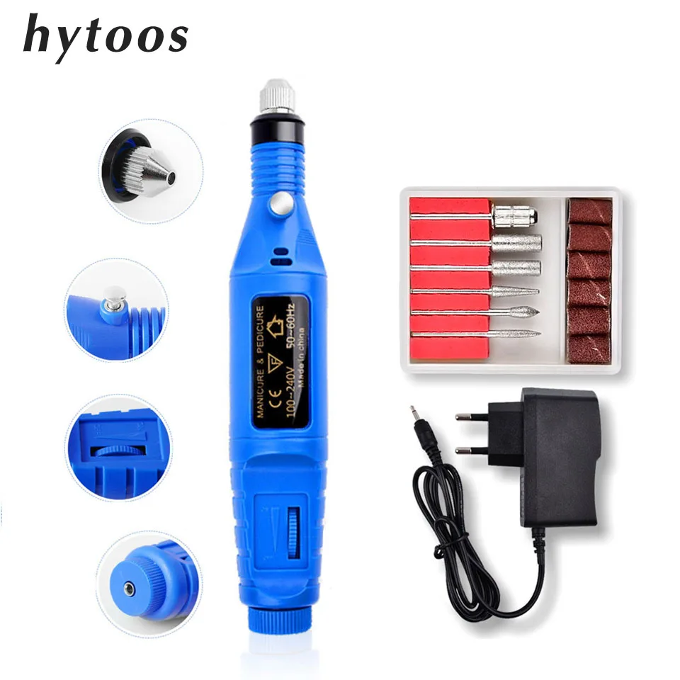 

HYTOOS 1Set Electric Nail Drill Machine Pro Manicure Machine Pen Pedicure Nail File Nail Tools 6 Nail Drill Bits Mills Kit