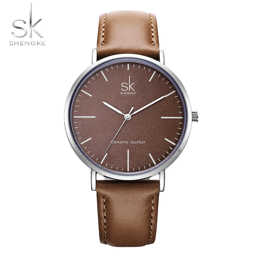 

Shengke New Lady Quartz Watch Brown Genuine Leather Casual Stylish Women Watches Gift Box relogio feminino Reloj Mujer 2019