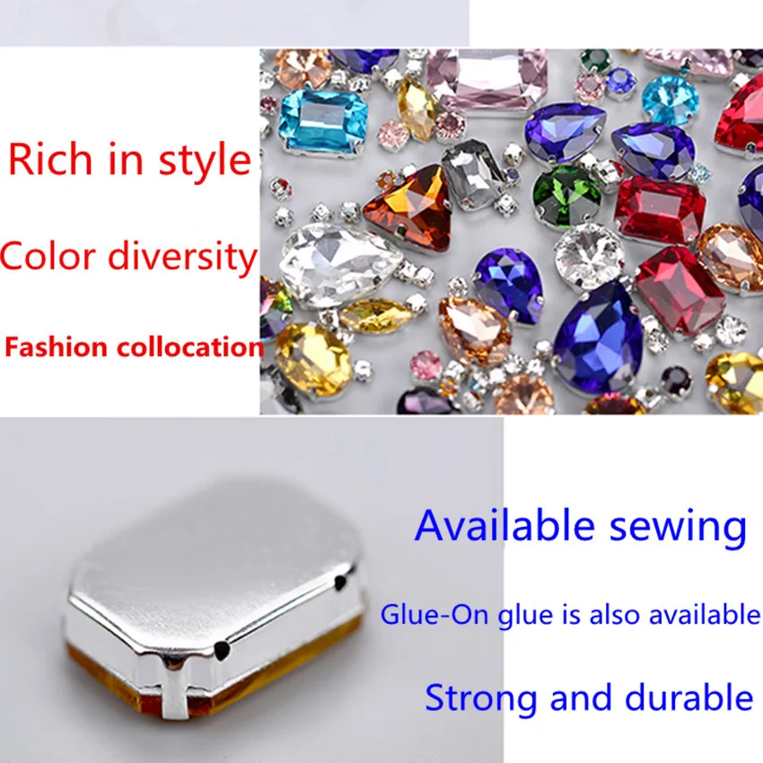Cong Shao Rectangle Colorful Sew On Rhinestones Stainless steel Claw Glass Crystals Sew On Claw Stones For Wedding Dress WC1004