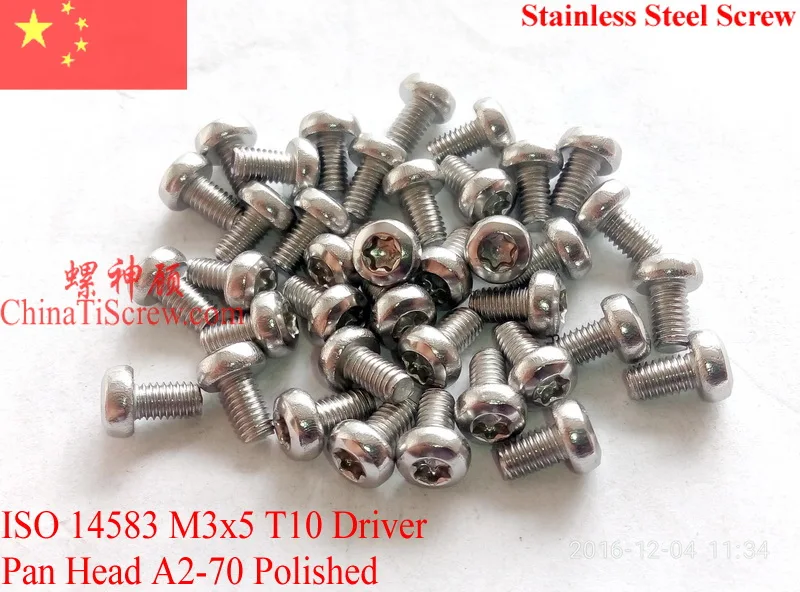 

Stainless Steel screws M3x5 Torx T10 Driver ISO 14583 Pan Head A2-70 Polished ROHS 100 pcs