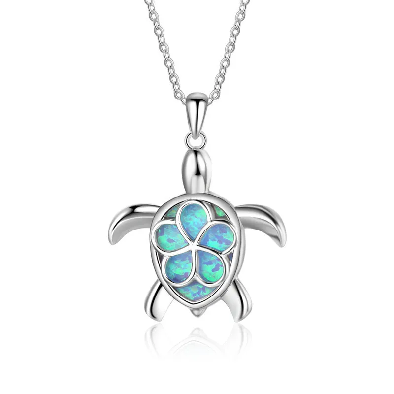 Мода Серебро Заполненный синий имитати опал кулон в виде морской черепахи ожерелье для женщин женские животные Свадьба океан пляж ювелирные изделия подарок