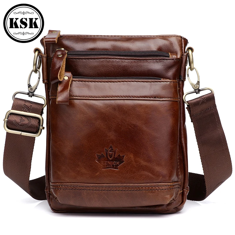 Masculina de Couro Tira-colo com Zíper Transversal de Couro Moda de 2020 Bolsa Legítimo Ksk