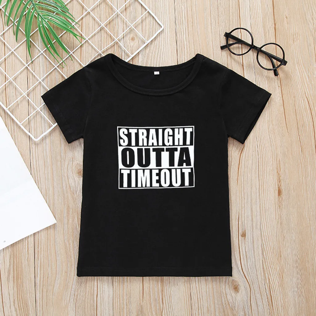 

Toddler Baby Kids Boys Girls Letter Print Tee Tops T-shirt Casual Clothes Printing Children's cartoon Black Children's clothing