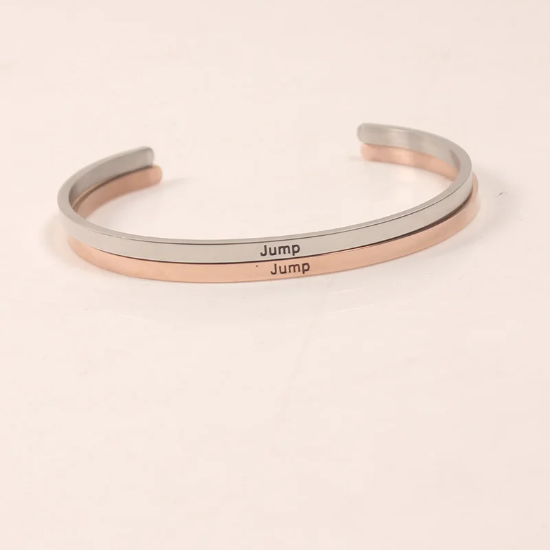

Fashion Jewelry! 316L Stainless Steel Positive Jump Bracelets Silver Inspirational Quote Cuff Mantra Bracelet Bangles for Women