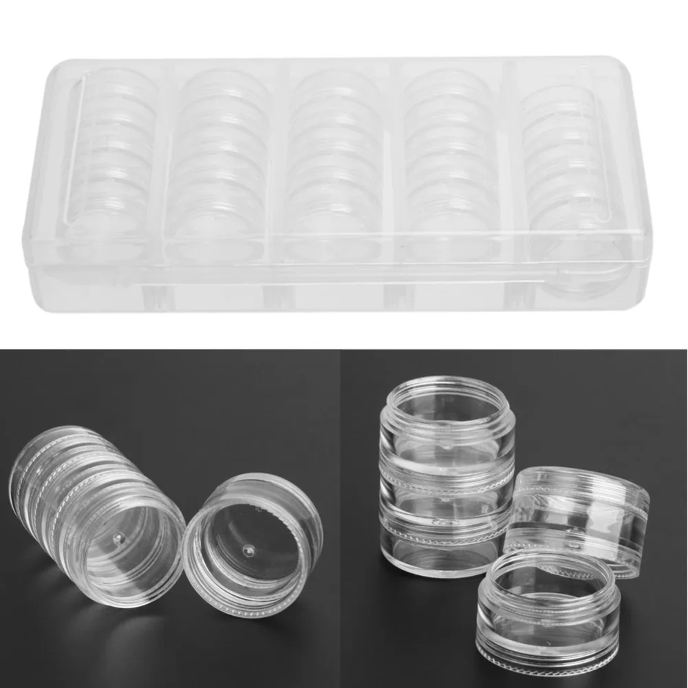 

Transparent Nail Art Decorations Storage Box Empty 25 Compartments Nail Tip Sequin Drill Cylindrical Rhinestone Organizer Case