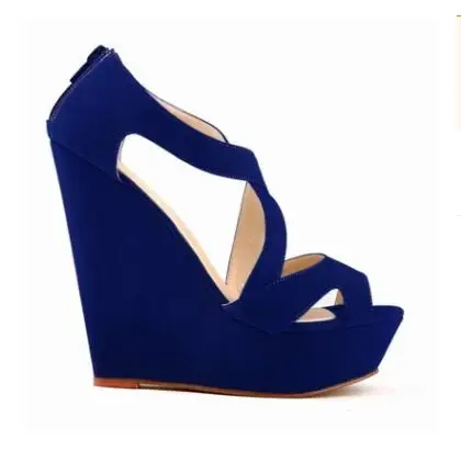 Loslandifen/женские замшевые вечерние туфли на высоких каблуках с перекрестными ремешками; Модные Женские однотонные весенние Босоножки на платформе - Цвет: blue flock