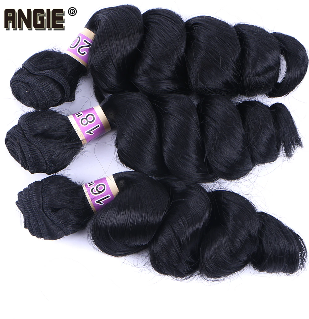 Angie preto onda solta cabelo sintético pacotes
