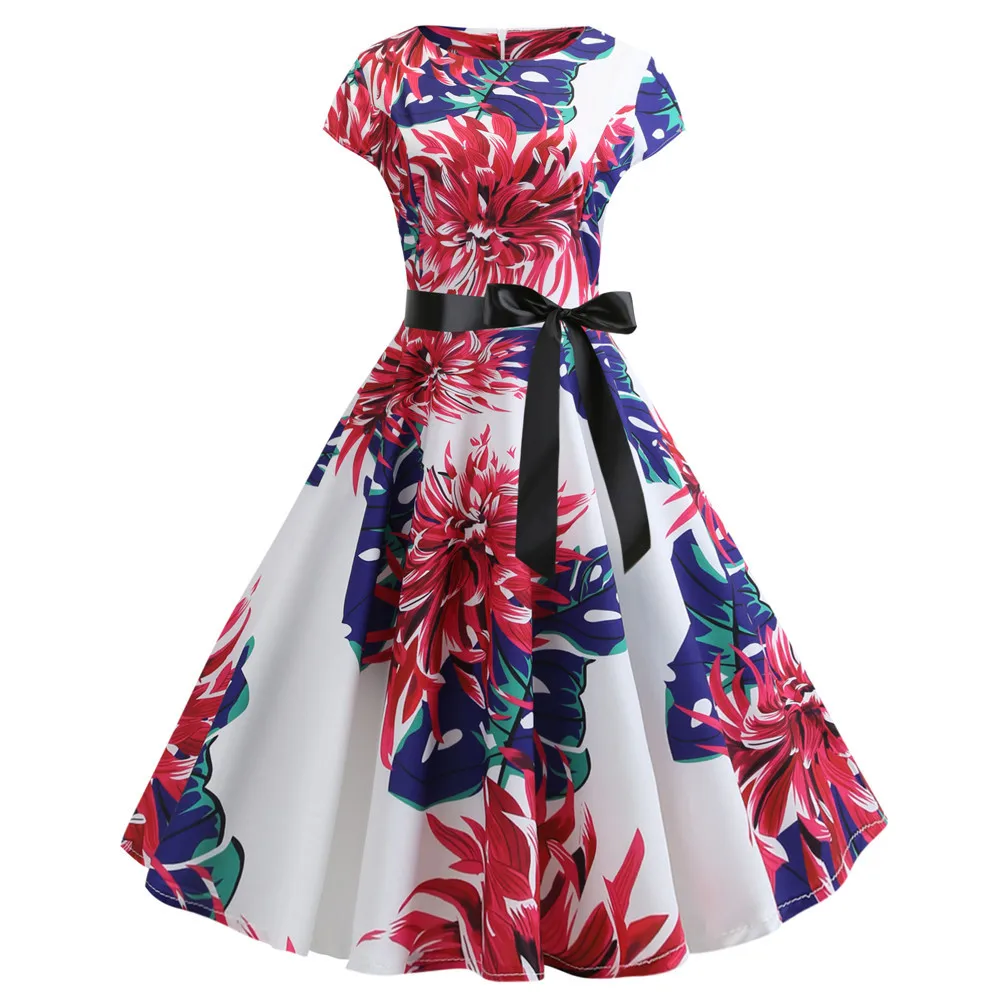 

Mr.nut flower print element lace waist dress high-end ladies dress national style retro polyester dress