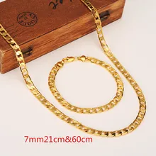 600mm 21mm Bayan Erkek Zinciri 14 k Altın GF Zincir gem zinciri Sarı Katı Altın KAPLAMA Kolye Bilezik Zinciri takı setleri