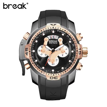 BREAK Mens Watches Top Brand Luxury Chronograph Men Watch Leather Luxury Waterproof Sport Watch Men Male Clock Man Wristwatch ochstin fashion casual male clock men grid pattern dial mens watches leather luxury watch men montre homme waterproof clock men