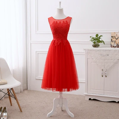 Robe de soiree vestido de festa красное Красное Длинное Платье на шнуровке с аппликацией Элегантные платья подружек невесты вечерние платья для банкета и выпускного вечера - Цвет: Red Medium