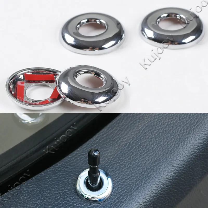 4Pcs ABS Chrome Silver Door Lifting Bolt Lock Pin Pins Cover Trim Stickers Ring Frame Decal