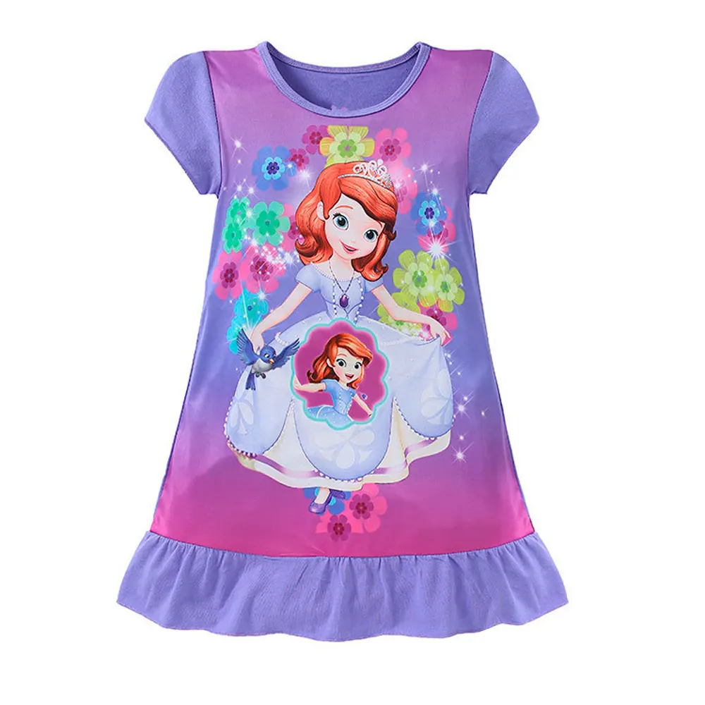 Детская одежда дисней; ночная рубашка с короткими рукавами для девочек; пижамы; Детские ночные рубашки; Белоснежка; платье принцессы русалки; одежда с рисунком