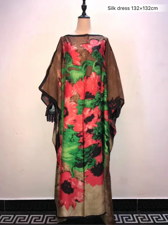 Модное Летнее шелковое платье для молодых девушек, пляжное платье, Европейское шелковое женское платье с цветочным принтом, размер 132x132, африканская одежда - Цвет: as picture