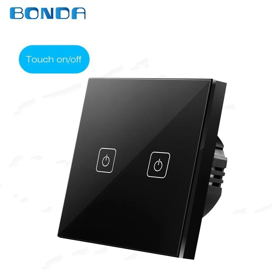 

BDNOA EU Standard Remote Control Switch 2 gang 1 Way, RF433 Smart Wall Switch, Wireless RF Touch Light Switch, White/Black
