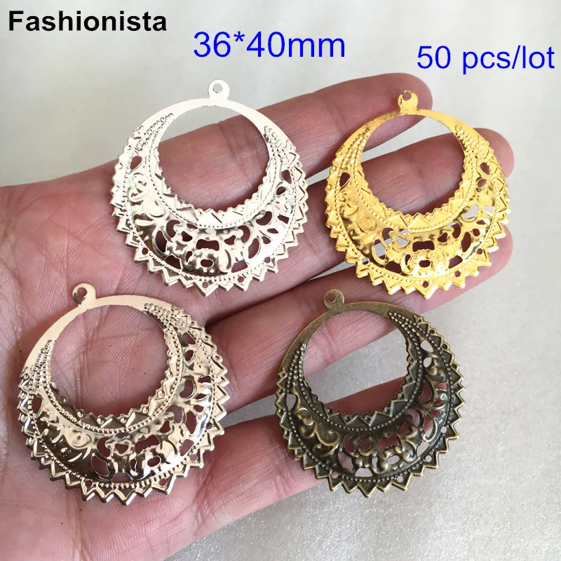 DIY серьги разъемы большая круглая Филигрань Подвески 36*40 мм металлические