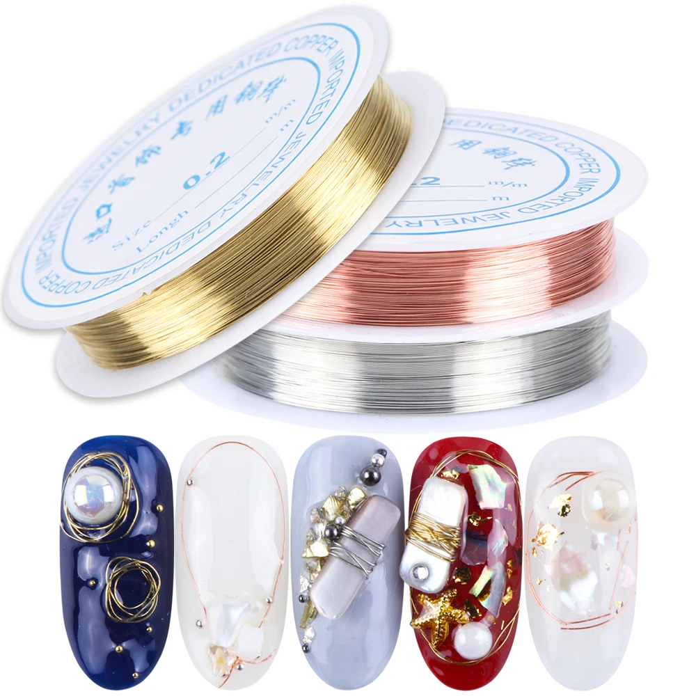 

20m/Roll Metal Wire Line Nail Decorations 3D Jewelry Copper Alloy Rivets Designs Charms Rose Gold Silver Nail Art Manicure TR778
