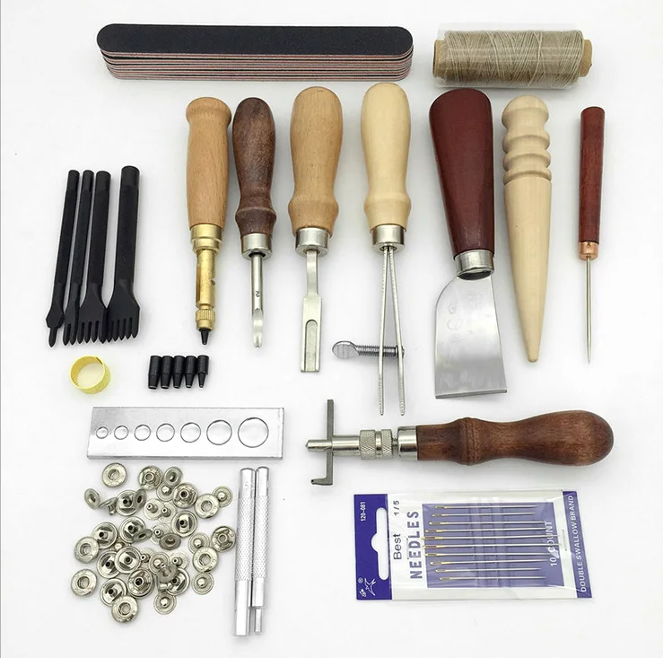 19Pcs Leather Tools Craft Punch Kit Stitching Carving Working Sewing