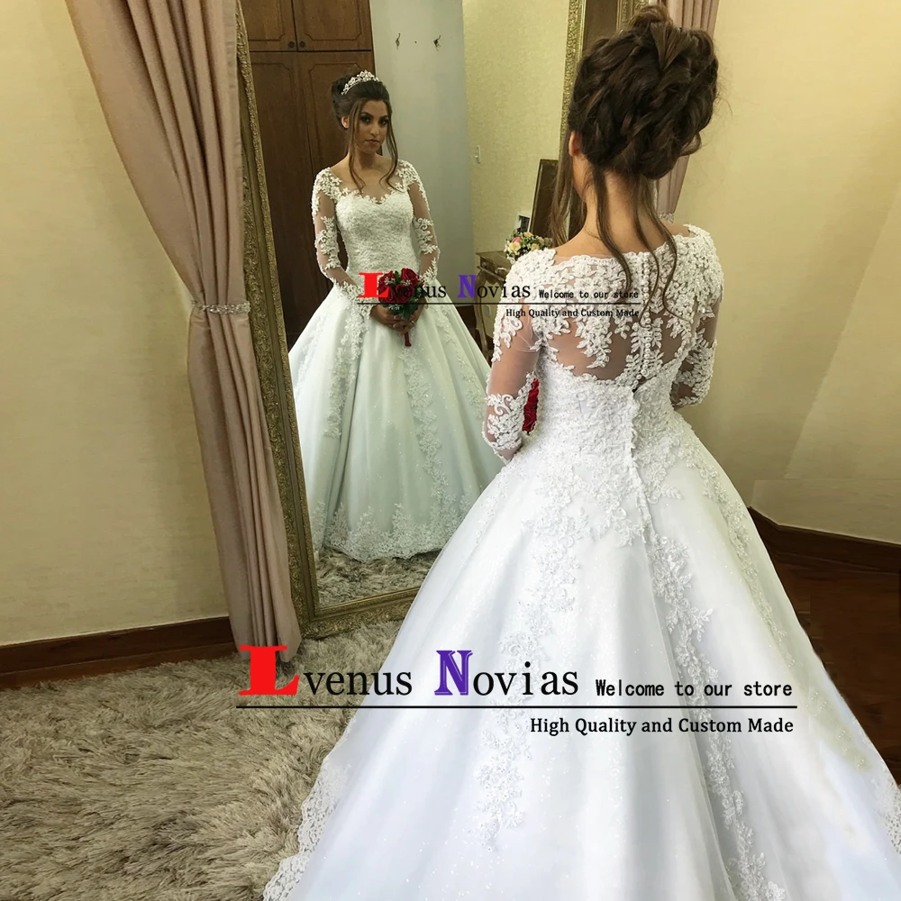 

vestidos de noiva New Wedding Gowns Full Lace Appliques Long Sleeves Wedding Dresses 2019 Robe de Mariee Vintage Wedding Dress