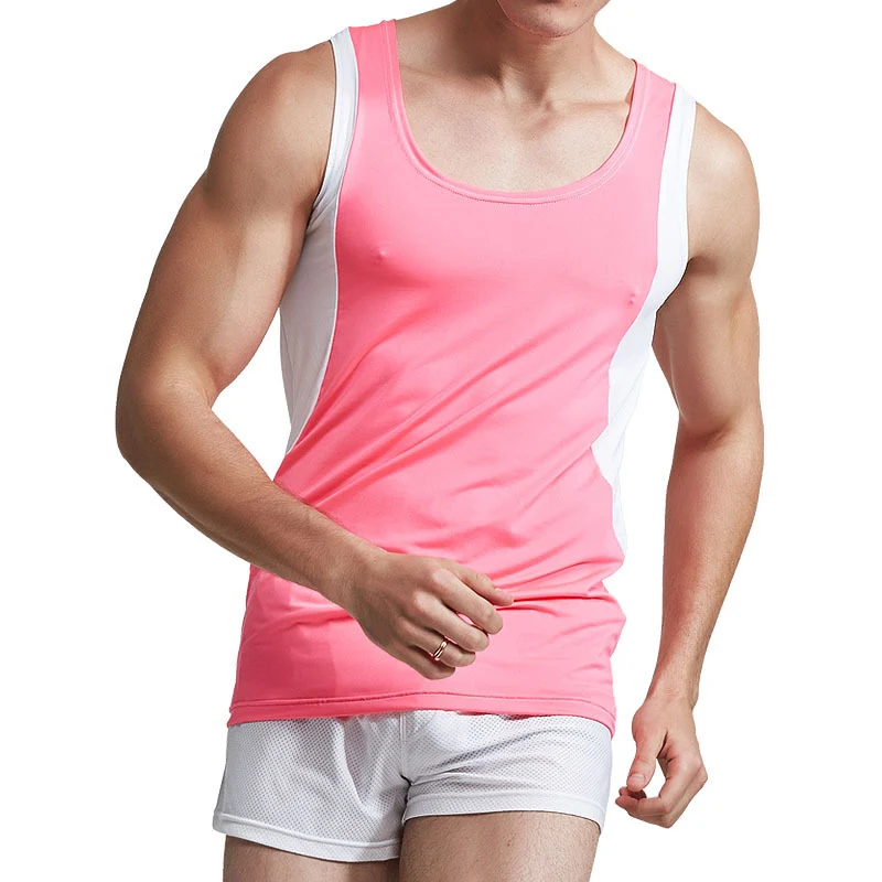 

2019 Special Pink Men's Tank Tops Men Tank Workout Sleeveless Sweater Light Thin Fashion Patchwork Vest O-Neck Fitness Tees